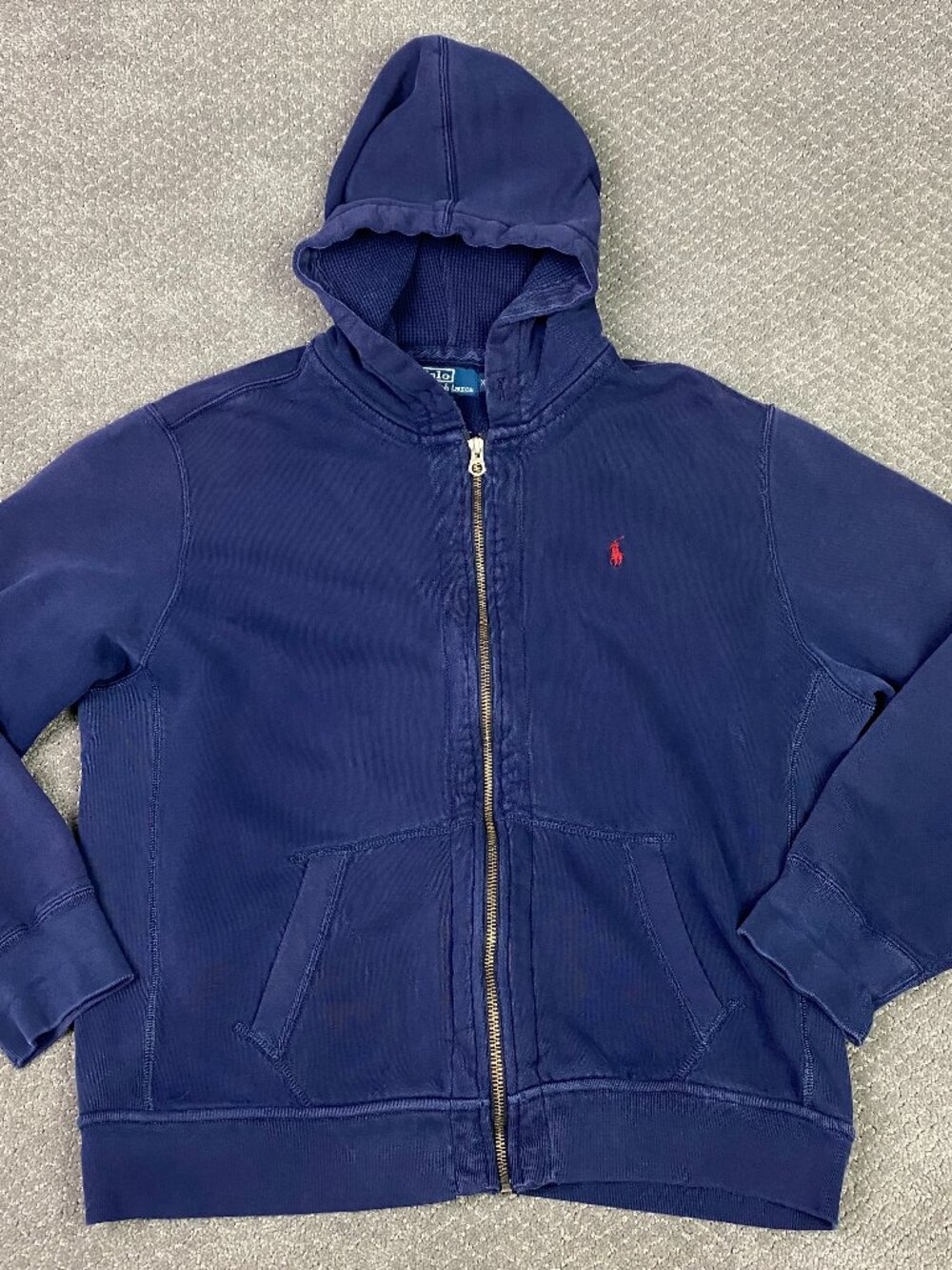Vintage Polo Ralph Lauren Hoodie Mens XL Navy Blue Heavyweight Full Zip Fleece